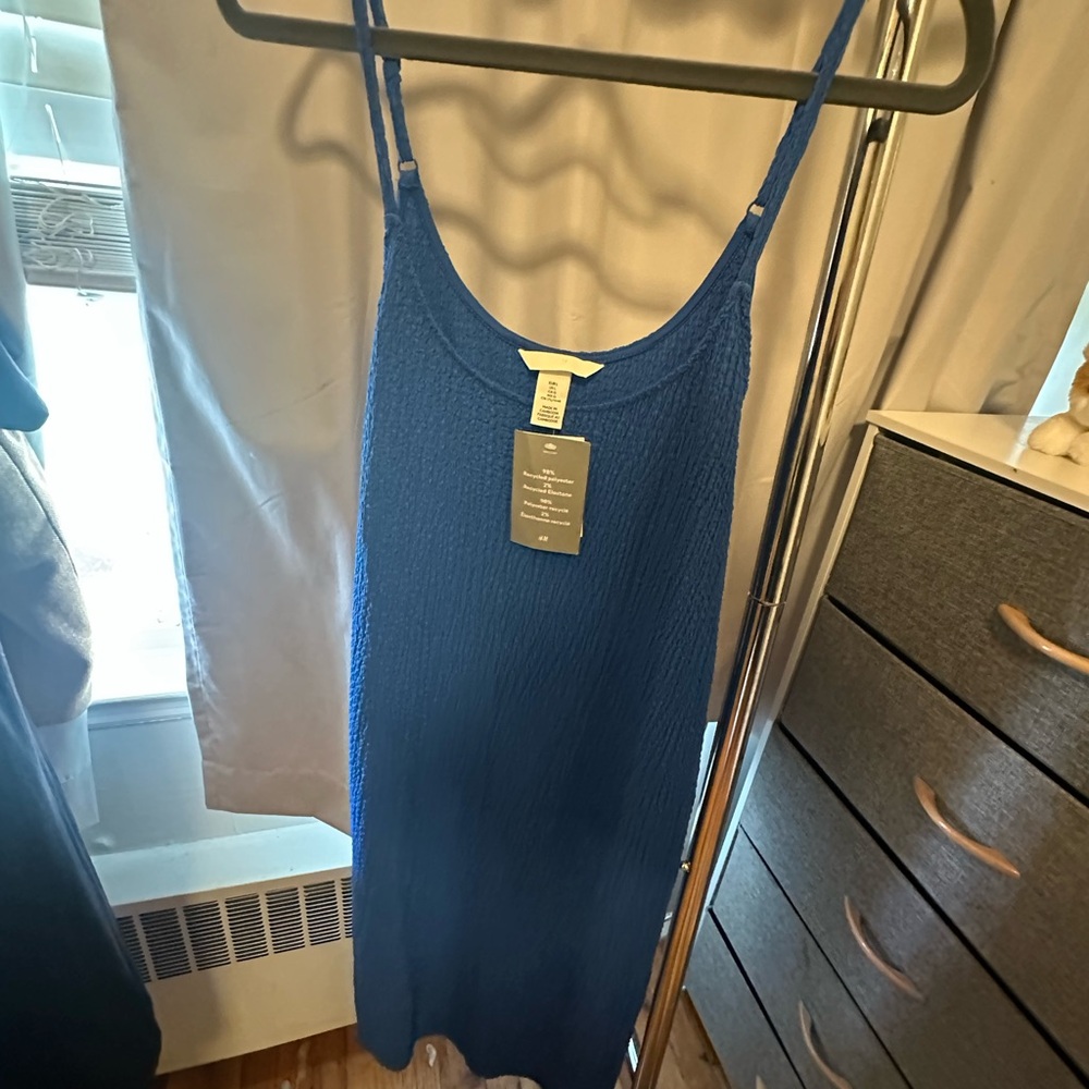 H&M Textured Blue bodycon dress size L NWT